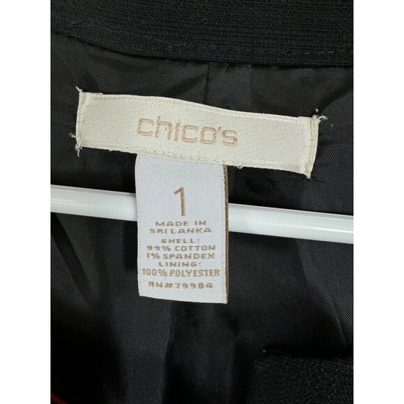 Chico's Size 8 Red Black Trim Longline Open Front Jacket Cotton Blend - Picture 3 of 5